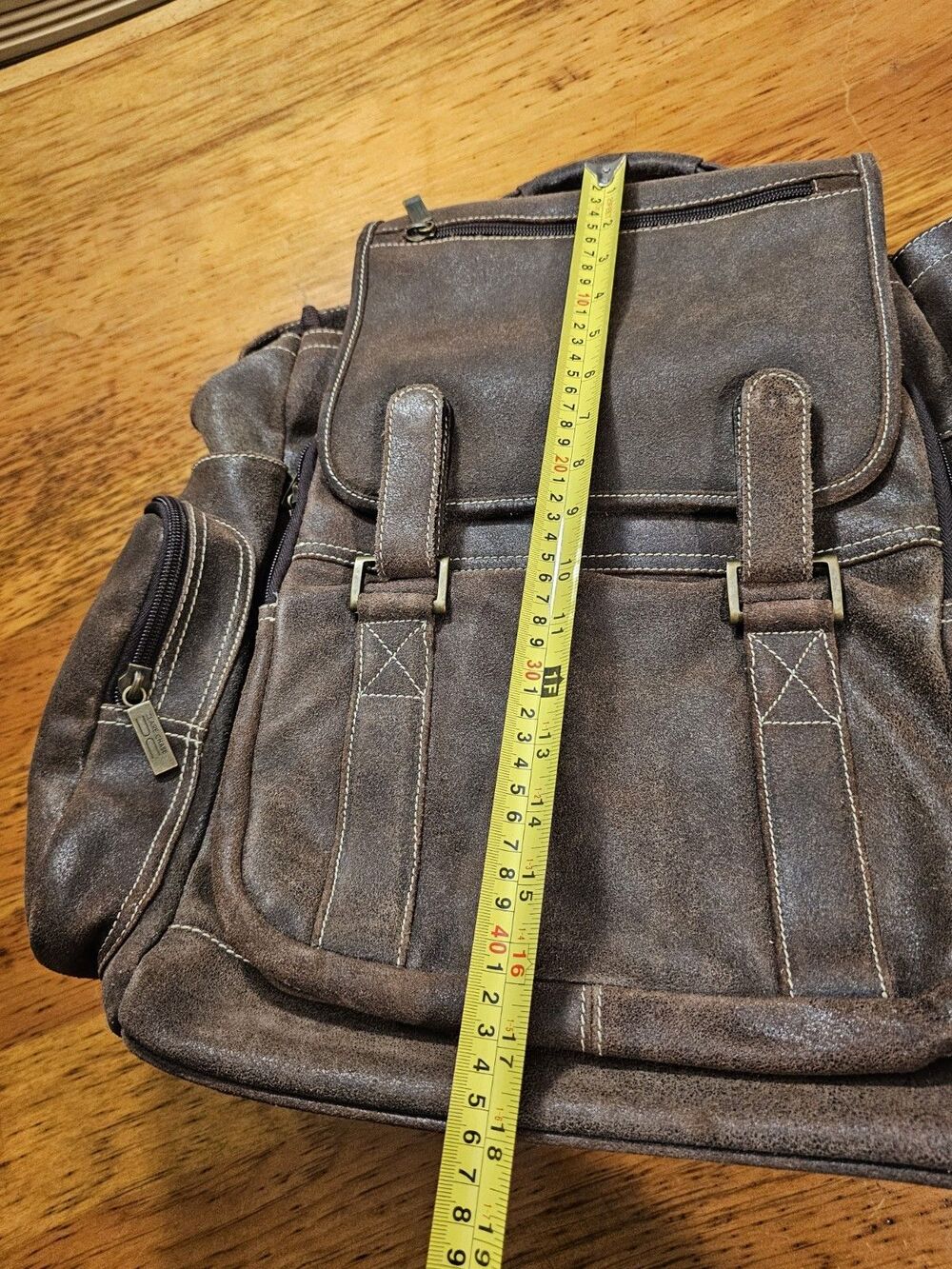 Claire Chase Jumbo Leather Laptop Backpack Brown Fits 17" Computer Bag #329 - Picture 5 of 10